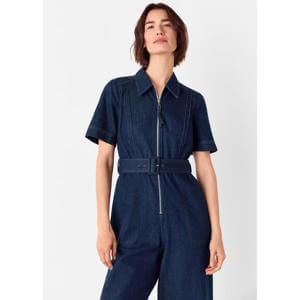 Whistles Denim Pintuck Belted Jumpsuit